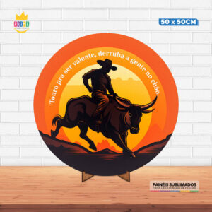 Painel Redondo 3D Cowboy Tecido 50cm X 50cm Com Suporte MDF
