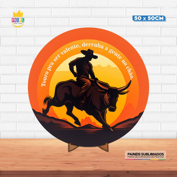 Painel Redondo 3D Cowboy Tecido 50cm X 50cm Com Suporte MDF