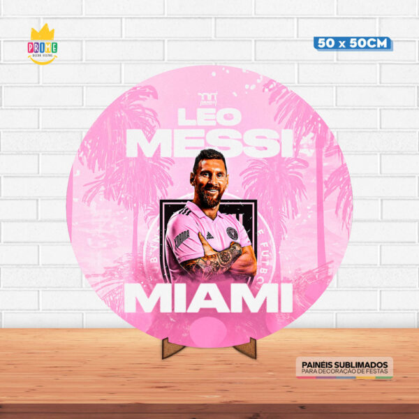 Painel Redondo 3D Inter Miami Messi Tecido 50cm X 50cm Com Suporte MDF