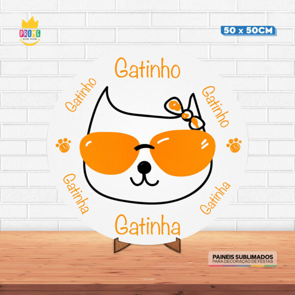 Painel Redondo 3D Gatos Tecido 50cm X 50cm Com Suporte MDF