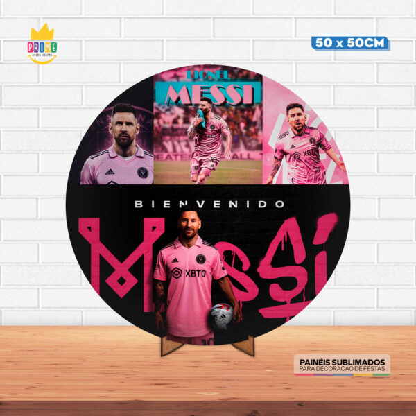 Painel Redondo 3D Inter Miami Messi Tecido 50cm X 50cm Com Suporte MDF