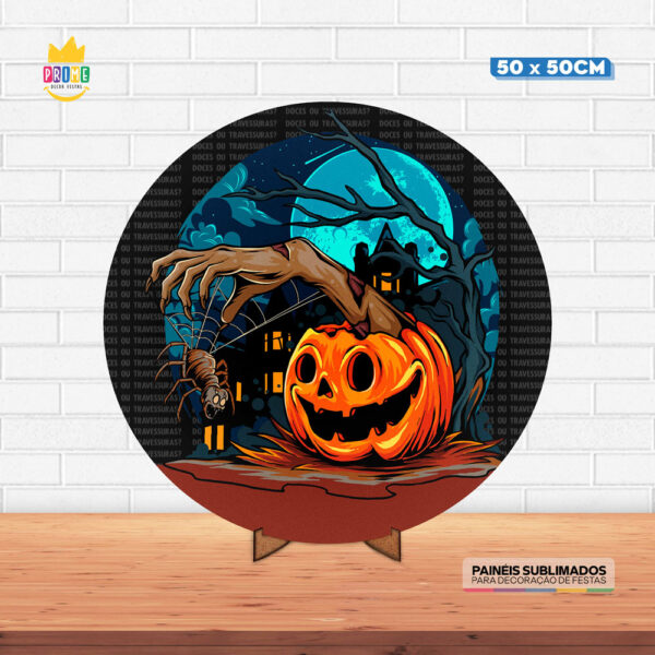 Painel Redondo 3D Halloween Tecido 50cm X 50cm Com Suporte MDF