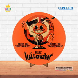 Painel Redondo 3D Halloween Tecido 50cm X 50cm Com Suporte MDF