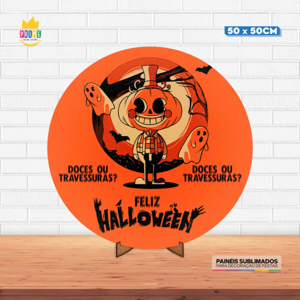 Painel Redondo 3D Halloween Tecido 50cm X 50cm Com Suporte MDF