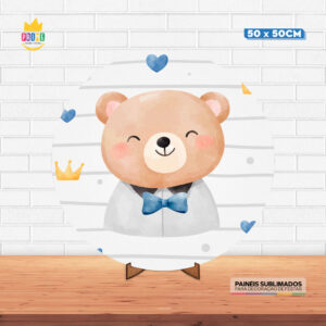 Painel Redondo 3D Ursinhos Tecido 50cm X 50cm Com Suporte MDF