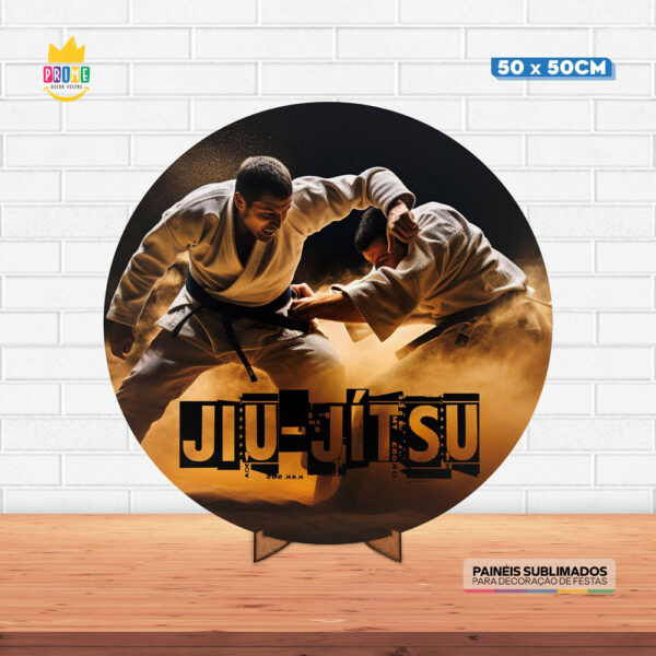 Painel Redondo 3D Jiu-Jitsu Tecido 50cm X 50cm Com Suporte MDF