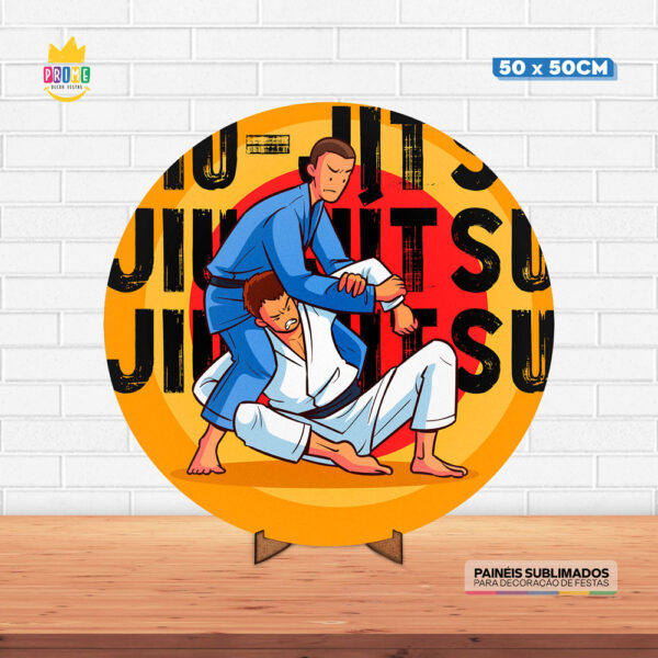 Painel Redondo 3D Jiu-Jitsu Tecido 50cm X 50cm Com Suporte MDF