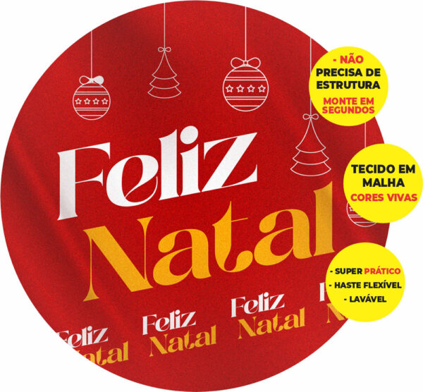 Painel Redondo 3D Natal Abre Fácil Tecido 1,50m X 1,50m