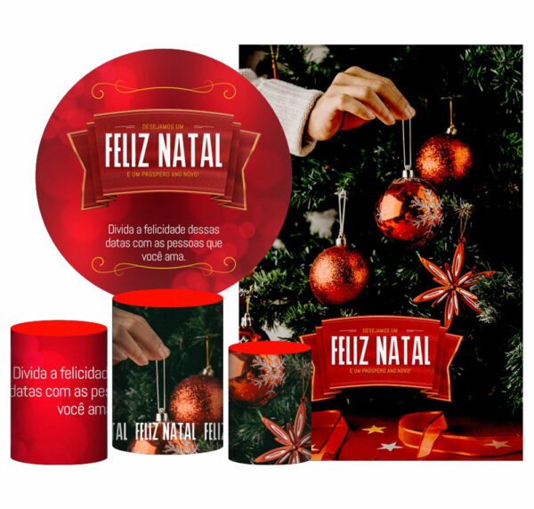 Kit Casado Natal Painel Redondo Trio Capas Cilindro Retangular Vertical Em Tecido