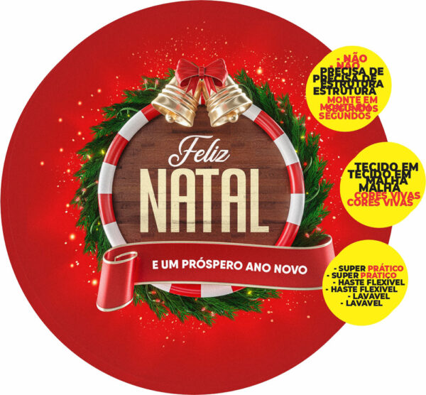 Painel Redondo 3D Natal Abre Fácil Tecido 1,50m X 1,50m