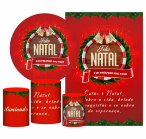 Kit Casado Natal Painel Redondo Trio Capas Cilindro Retangular Vertical Em Tecido