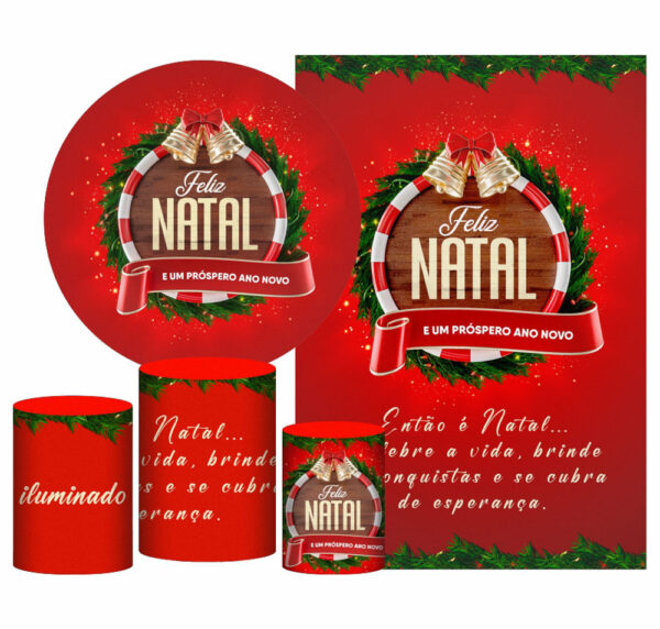 Kit Casado Natal Painel Redondo Trio Capas Cilindro Retangular Vertical Em Tecido