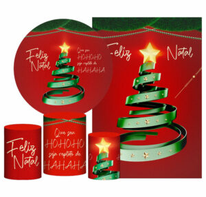 Kit Casado Natal Painel Redondo Trio Capas Cilindro Retangular Vertical Em Tecido