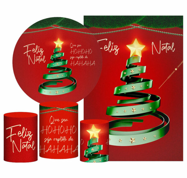 Kit Casado Natal Painel Redondo Trio Capas Cilindro Retangular Vertical Em Tecido
