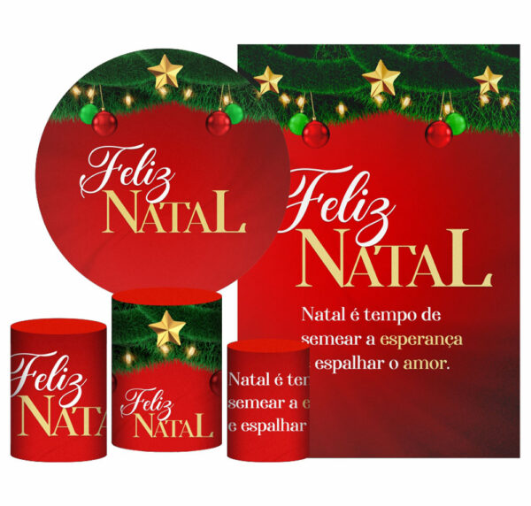 Kit Casado Natal Painel Redondo Trio Capas Cilindro Retangular Vertical Em Tecido