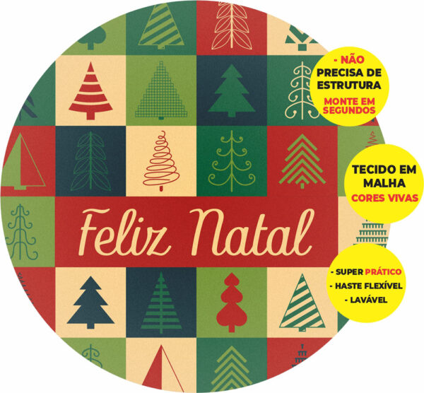 Painel Redondo 3D Natal Abre Fácil Tecido 1,50m X 1,50m