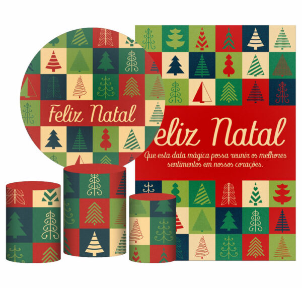 Kit Casado Natal Painel Redondo Trio Capas Cilindro Retangular Vertical Em Tecido