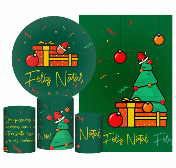 Kit Casado Natal Painel Redondo Trio Capas Cilindro Retangular Vertical Em Tecido
