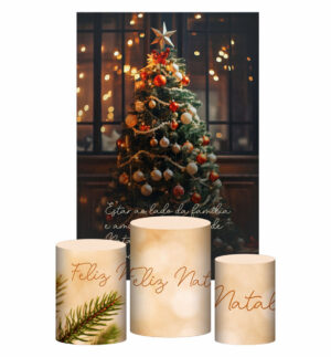 Kit Casado Natal Trio Capa Cilindro Retangular Tecido