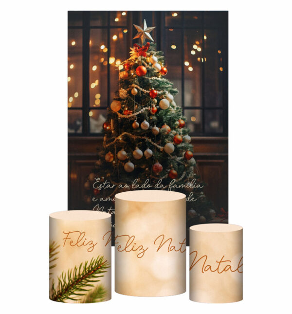 Kit Casado Natal Trio Capa Cilindro Retangular Tecido