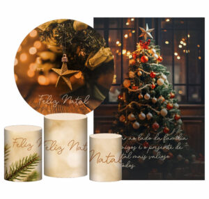 Kit Casado Natal Painel Redondo Trio Capas Cilindro Retangular Vertical Em Tecido