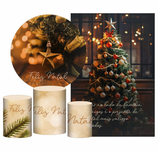 Kit Casado Natal Painel Redondo Trio Capas Cilindro Retangular Vertical Em Tecido