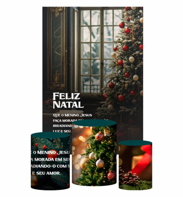 Kit Casado Natal Trio Capa Cilindro Retangular Tecido