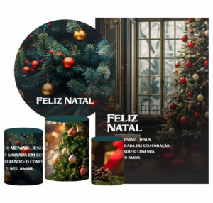 Kit Casado Natal Painel Redondo Trio Capas Cilindro Retangular Vertical Em Tecido