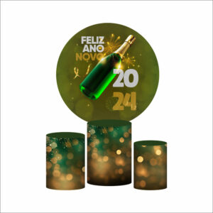 Trio Capa Cilindro + Painel Redondo 3D Ano Novo 1,50m Veste Fácil