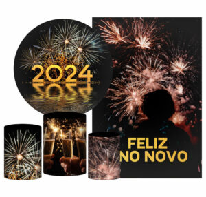 Kit Casado Ano Novo Painel Redondo Trio Capas Cilindro Retangular Vertical Em Tecido