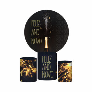 Trio Capa Cilindro + Painel Redondo 3D Ano Novo 1,50m Veste Fácil