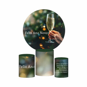 Trio Capa Cilindro + Painel Redondo 3D Ano Novo 1,50m Veste Fácil