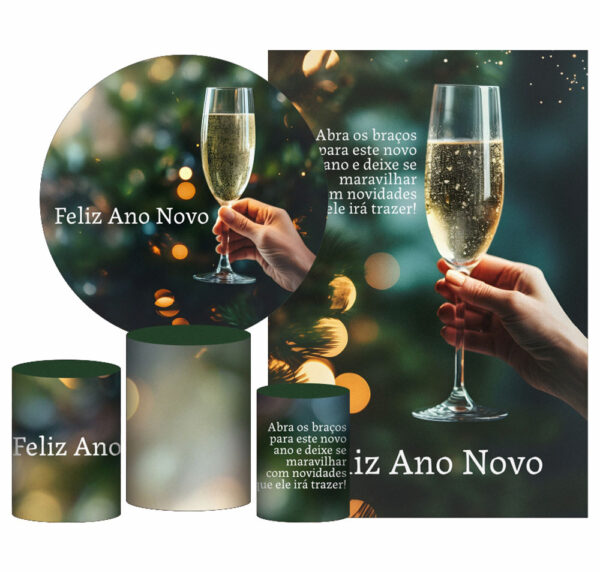 Kit Casado Ano Novo Painel Redondo Trio Capas Cilindro Retangular Vertical Em Tecido