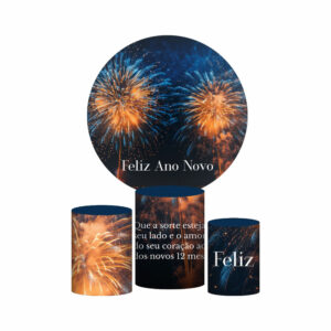 Trio Capa Cilindro + Painel Redondo 3D Ano Novo 1,50m Veste Fácil