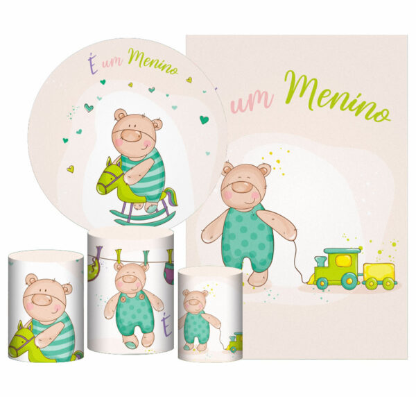 Kit Casado É Menino Painel Redondo Trio Capas Cilindro Retangular Vertical Em Tecido