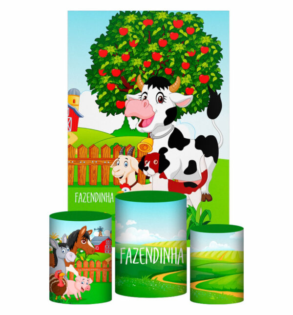 Kit Casado Fazendinha Trio Capa Cilindro Retangular Tecido