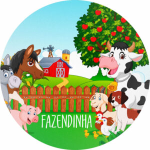 Painel Redondo 3D Fazendinha Tecido Sublimado 1,50m x 1,50m