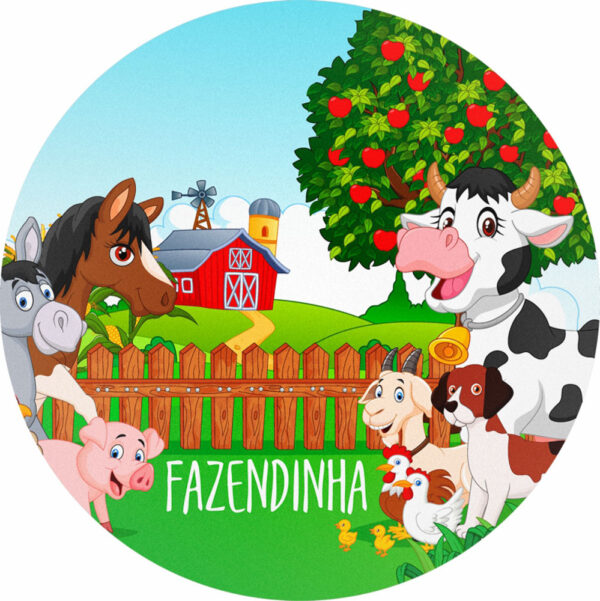 Painel Redondo 3D Fazendinha Tecido Sublimado 1,50m x 1,50m