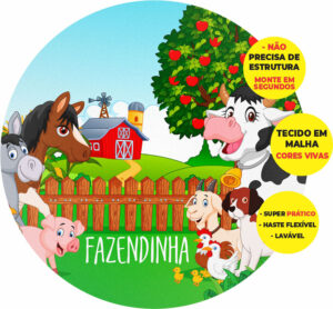 Painel Redondo 3D Fazendinha Abre Fácil Tecido 1,50m X 1,50m