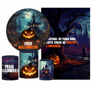 Kit Casado Halloween Painel Redondo Trio Capas Cilindro Retangular Vertical Em Tecido