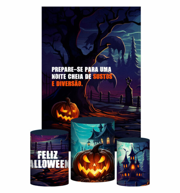 Kit Casado Halloween Trio Capa Cilindro Retangular Tecido