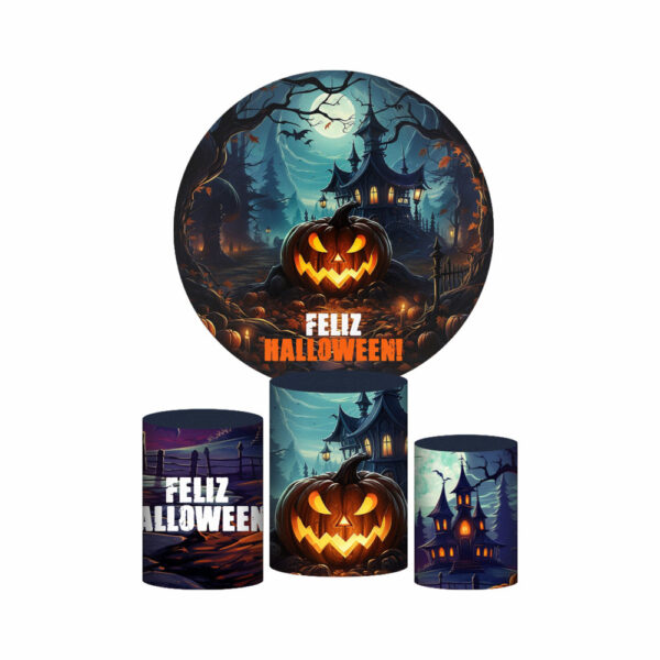 Trio Capa Cilindro + Painel Redondo 3D Halloween 1,50m Veste Fácil