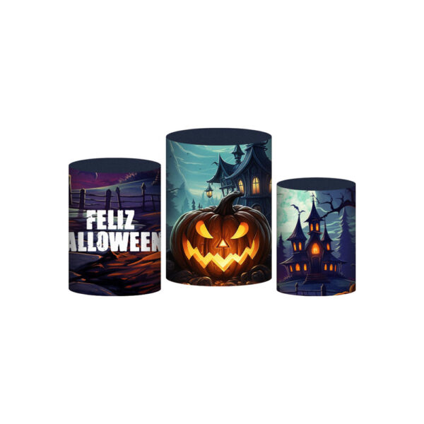 Trio Capa Cilindro Halloween 3D Em Tecido Com Elástico