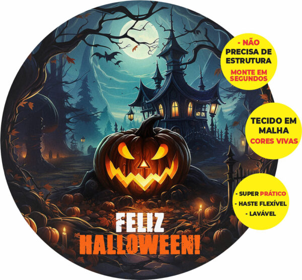 Painel Redondo 3D Halloween Abre Fácil Tecido 1,50m X 1,50m