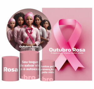 Kit Casado Outubro Rosa Painel Redondo Trio Capas Cilindro Retangular Vertical Em Tecido