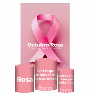 Kit Casado Outubro Rosa Trio Capa Cilindro Retangular Tecido