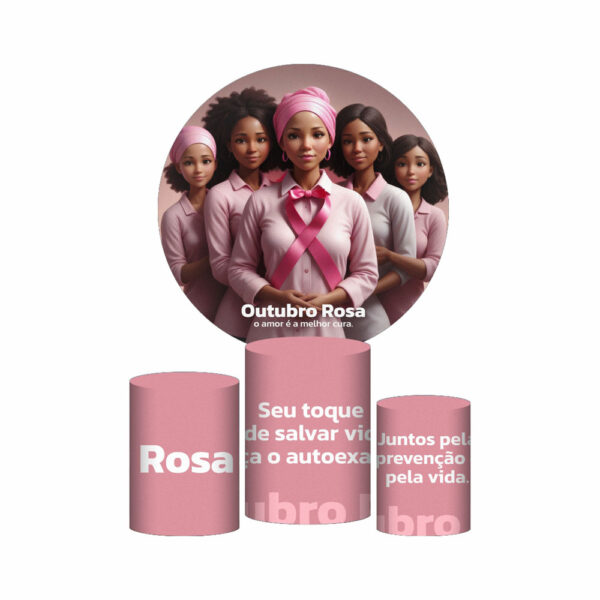 Trio Capa Cilindro + Painel Redondo 3D Outubro Rosa 1,50m Veste Fácil