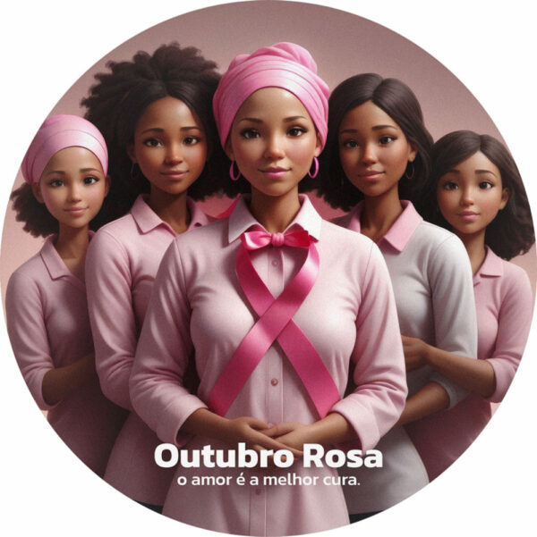 Painel Redondo 3D Outubro Rosa Tecido Sublimado 1,50m x 1,50m