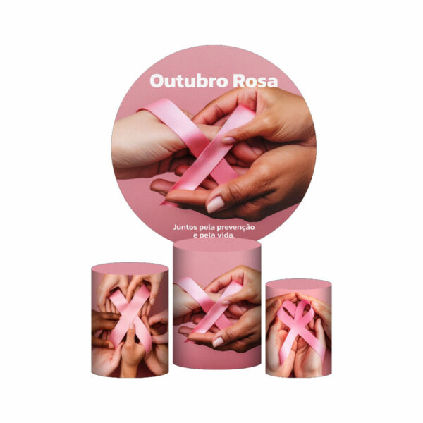 Trio Capa Cilindro + Painel Redondo 3D Outubro Rosa 1,50m Veste Fácil