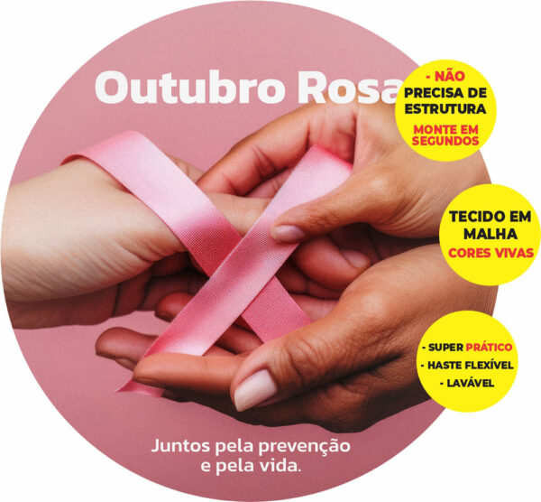Painel Redondo 3D Outubro Rosa Abre Fácil Tecido 1,50m X 1,50m